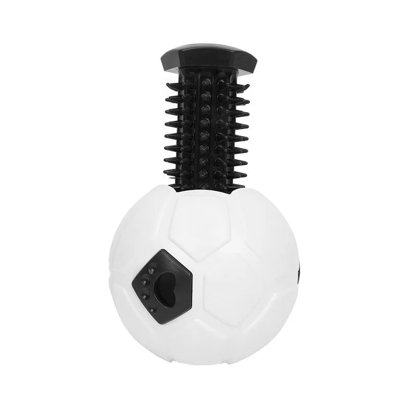 Orange and white TPR rubber dog toy ball showing hollow and teeth cleaning stick variations