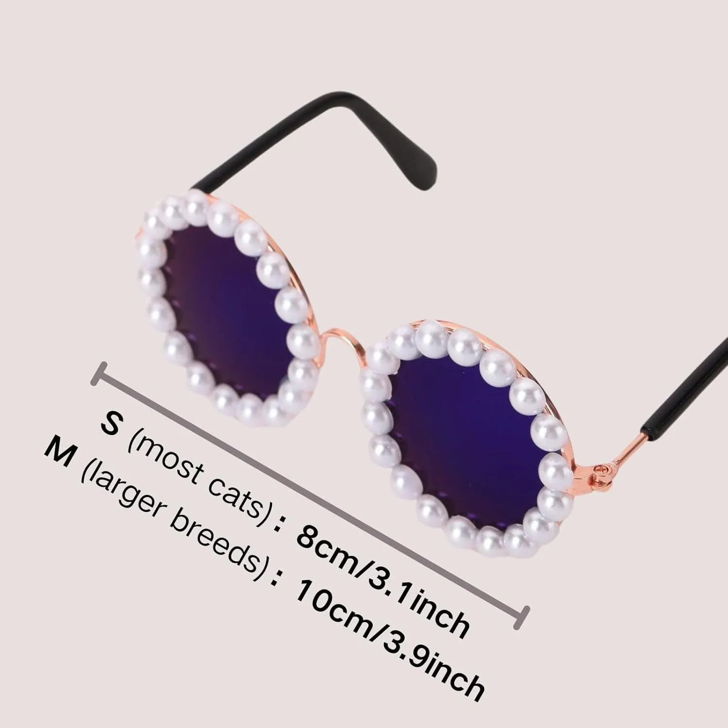 Pearl-rimmed round sunglasses for cats and dogs in multiple colours and sizes