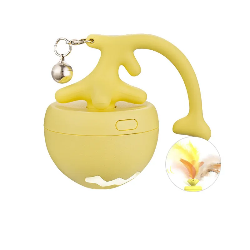 USB electric cat teasing ball toy with rolling fish bone design and feather teaser attachment