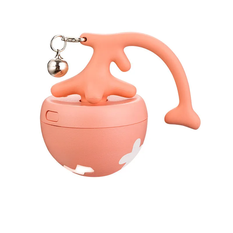 USB electric cat teasing ball toy with rolling fish bone design and feather teaser attachment