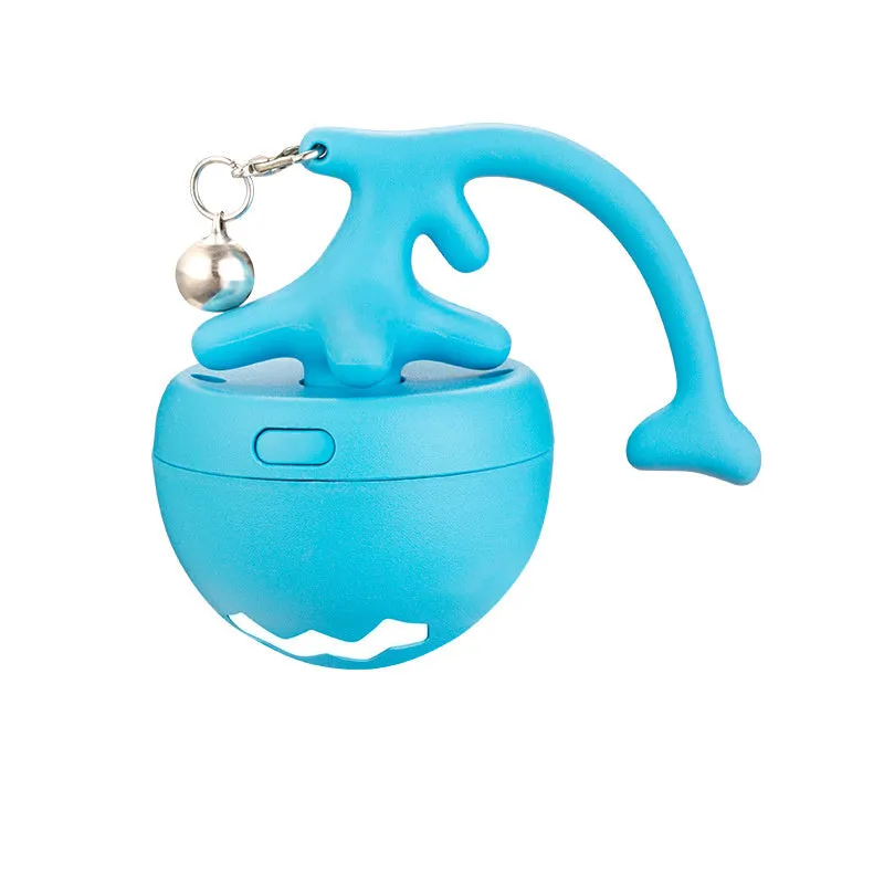 USB electric cat teasing ball toy with rolling fish bone design and feather teaser attachment