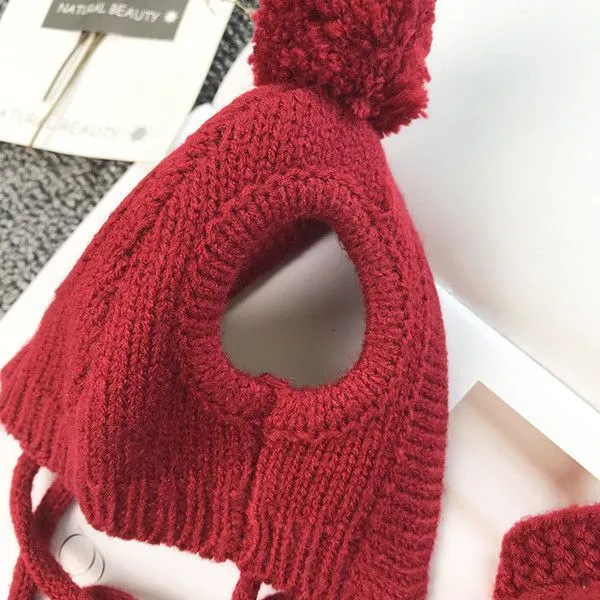 Red wool dog hat and scarf set for small and medium dogs autumn winter
