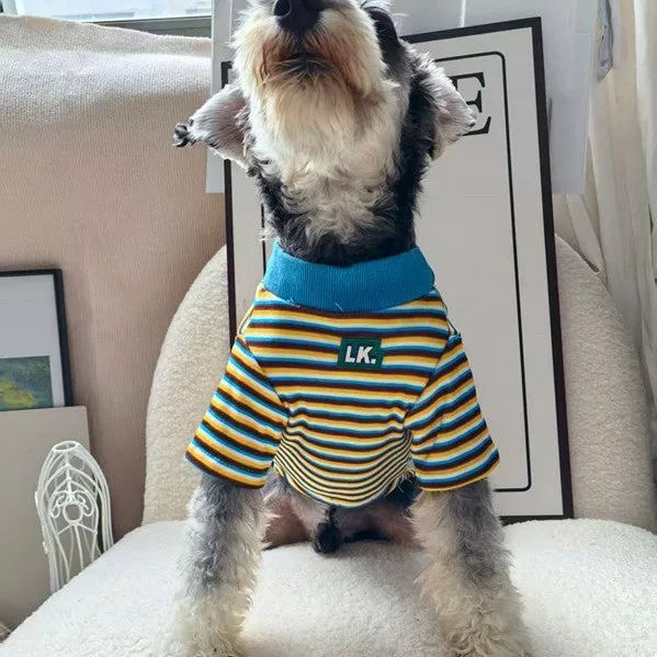 Pet clothing warm cute striped polyester dog coat in blue size M on white background