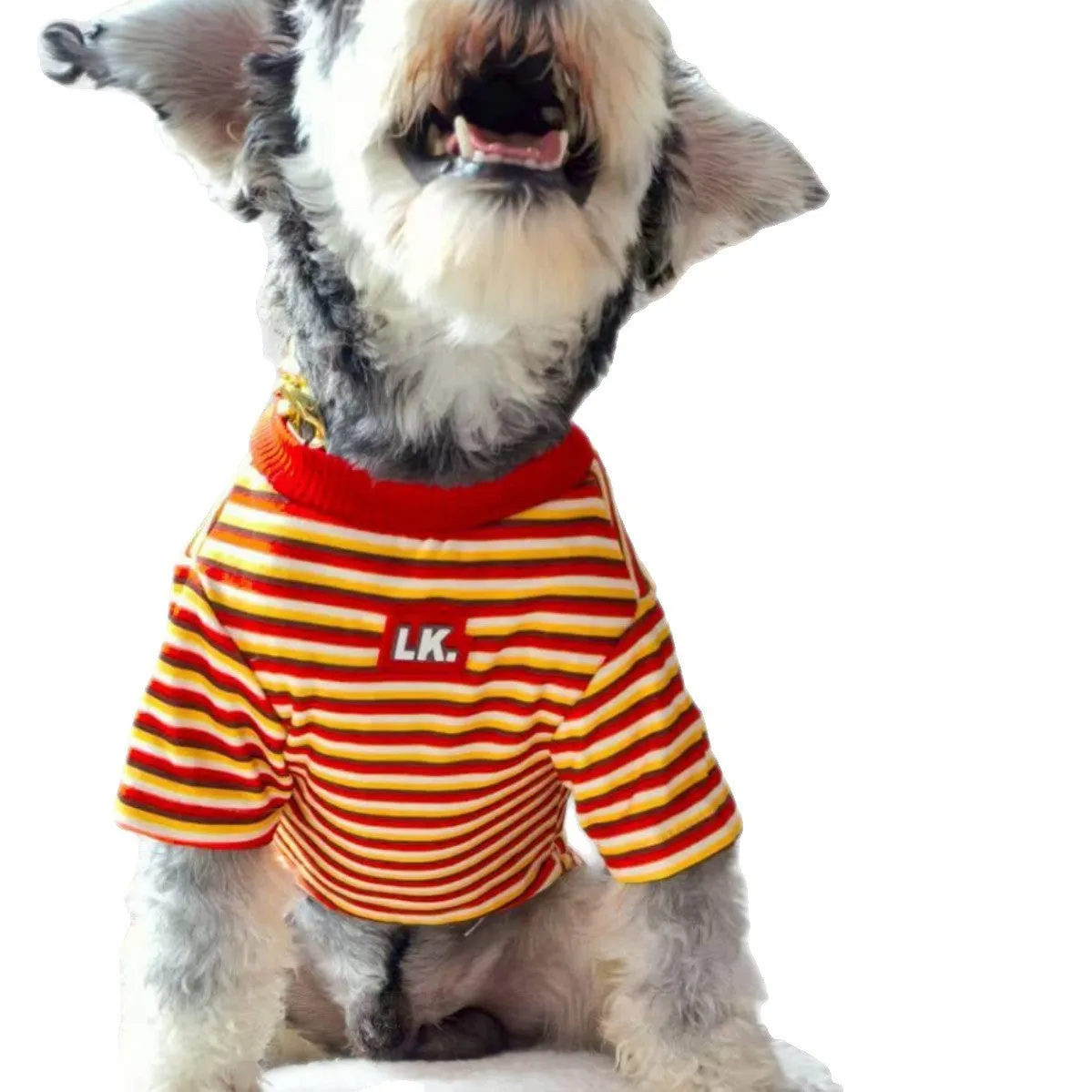Pet clothing warm cute striped polyester dog coat in blue size M on white background