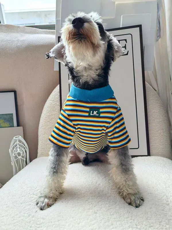 Pet clothing warm cute striped polyester dog coat in blue size M on white background
