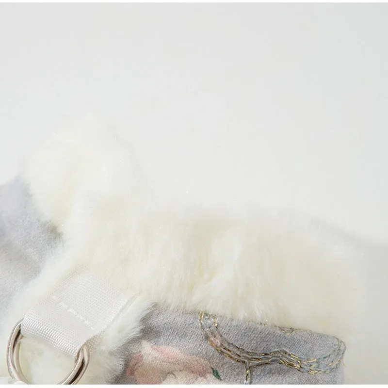 New Chinese-style pet vest with fleece lining, faux fur collar, and traditional knotted tie for small dogs in blue.