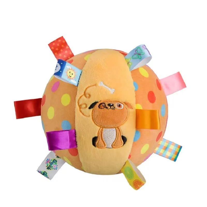 Plush dog sound ringing ball in frog pattern with built-in squeaker for interactive fetch and chew play