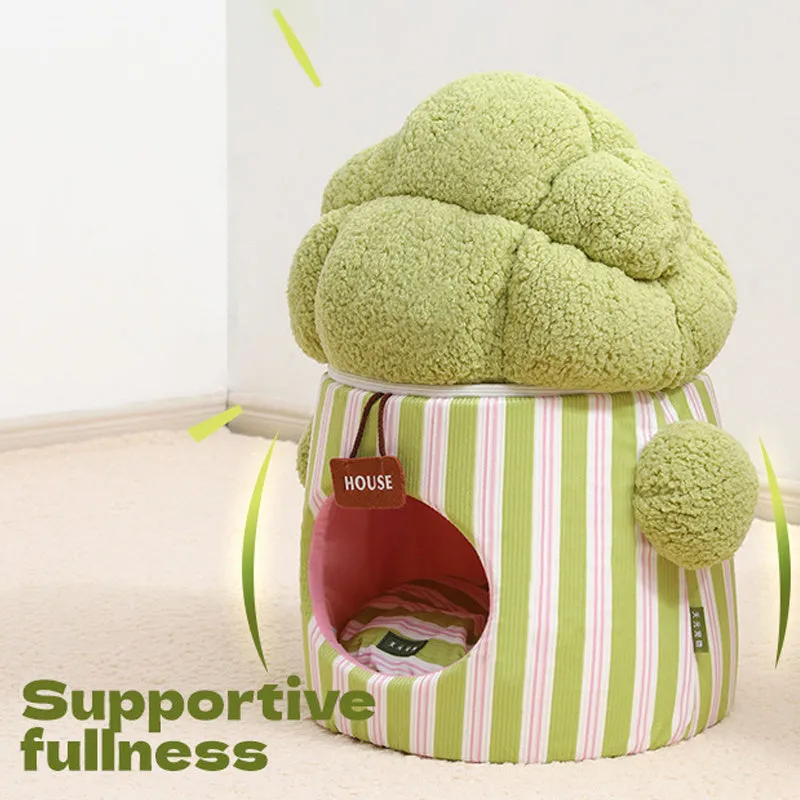 Green cauliflower-shaped enclosed pet house with a round entrance hole for a small dog or cat.