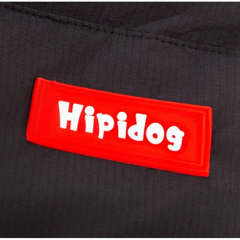 Thick cotton-padded dog vest for large breeds with zipper pocket and red border trim on a Golden Retriever