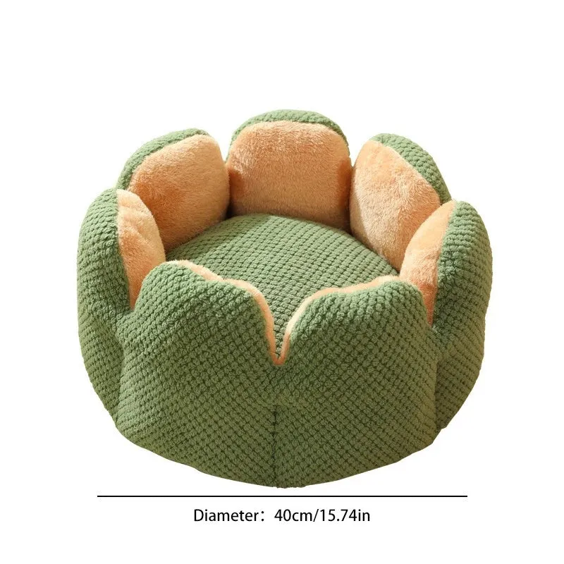 Cactus petal shape soft plush pet kennel bed for cats and dogs with non-slip bottom