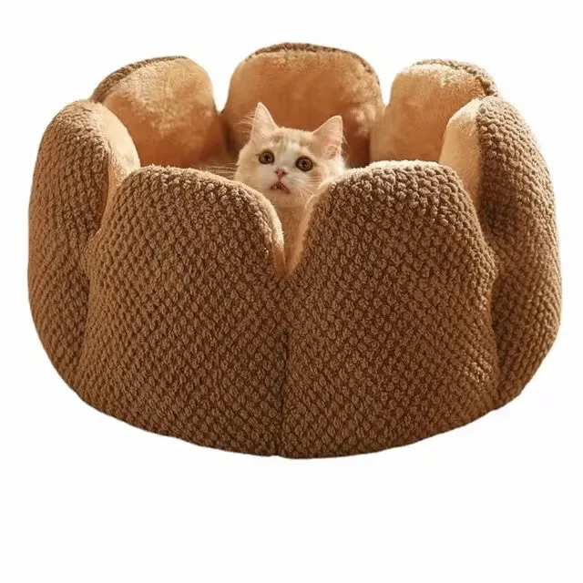 Cactus petal shape soft plush pet kennel bed for cats and dogs with non-slip bottom