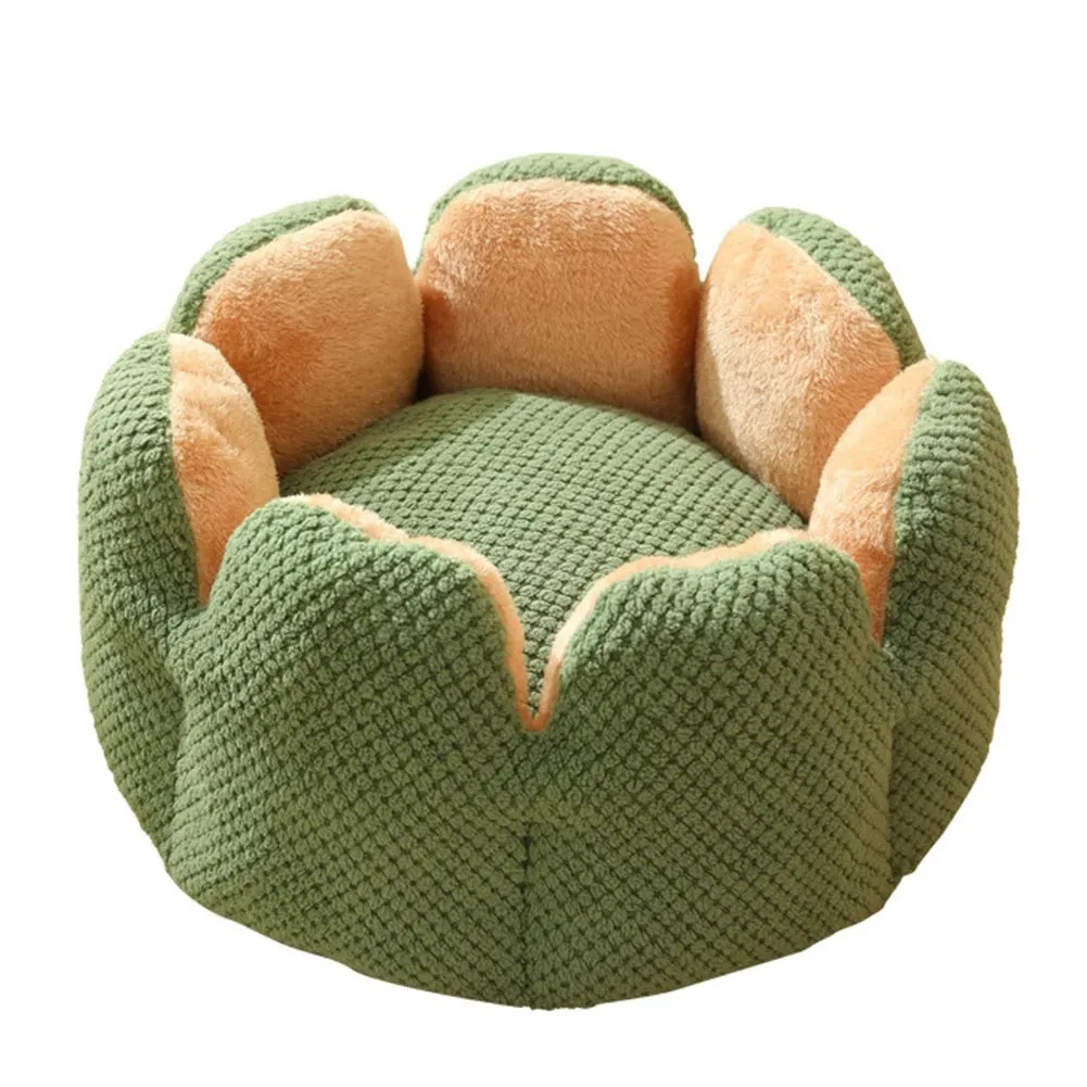 Cactus petal shape soft plush pet kennel bed for cats and dogs with non-slip bottom
