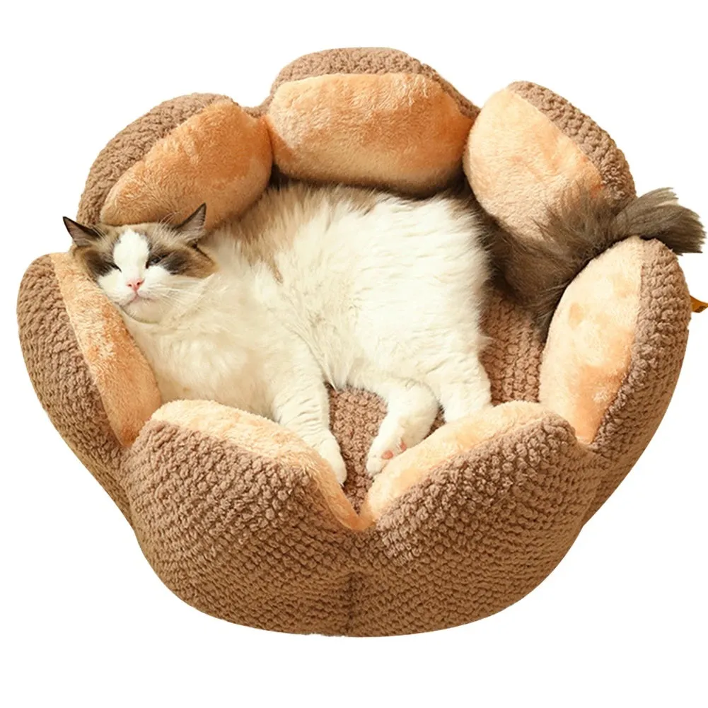 Cactus petal shape soft plush pet kennel bed for cats and dogs with non-slip bottom