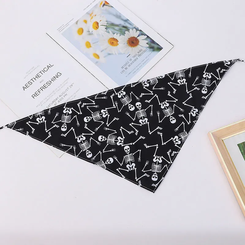 Nylon pet scarf with cartoon print for Halloween, available in 43cm or 65cm length, model 14 style