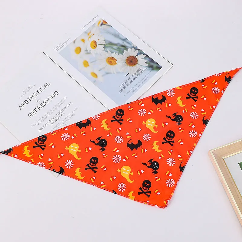Nylon pet scarf with cartoon print for Halloween, available in 43cm or 65cm length, model 14 style