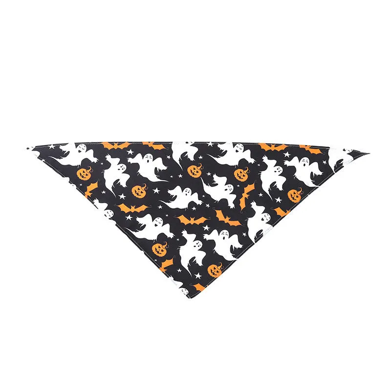 Nylon pet scarf with cartoon print for Halloween, available in 43cm or 65cm length, model 14 style