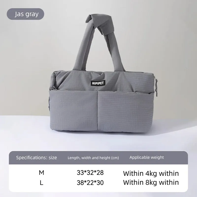 Dog car seat pet carrier in beige for small breeds up to 10 pounds with safety leash and centre console fit