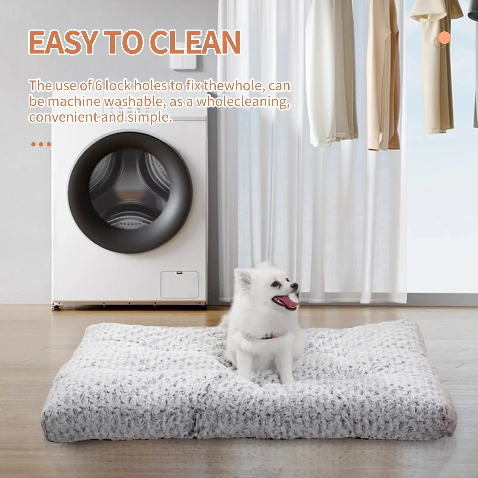 Washable plush dog bed mat in rose velvet with anti-slip bottom, available in sizes S to XXL