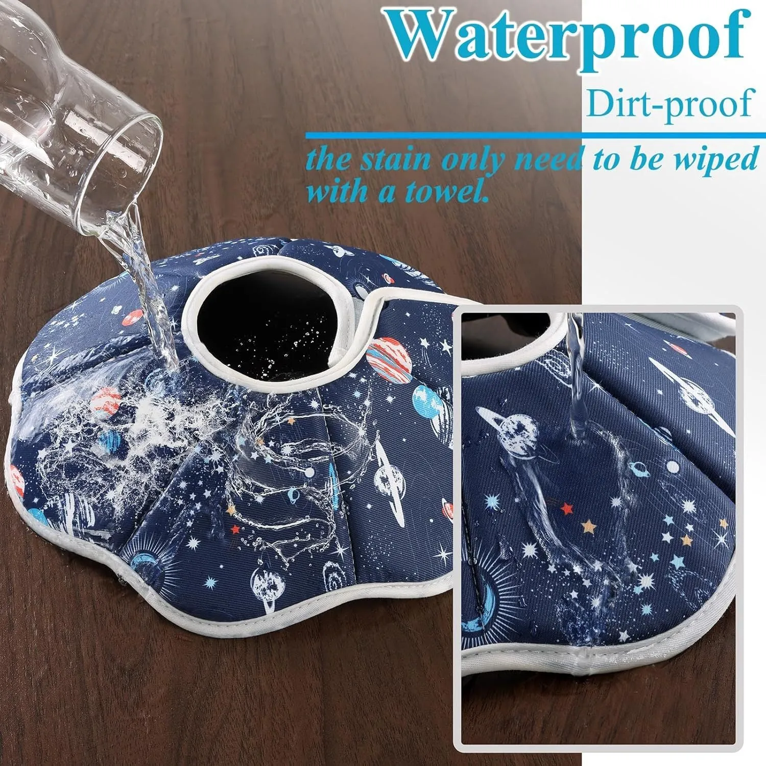 Soft adjustable cat recovery cone collar in constellation design with circular fastener