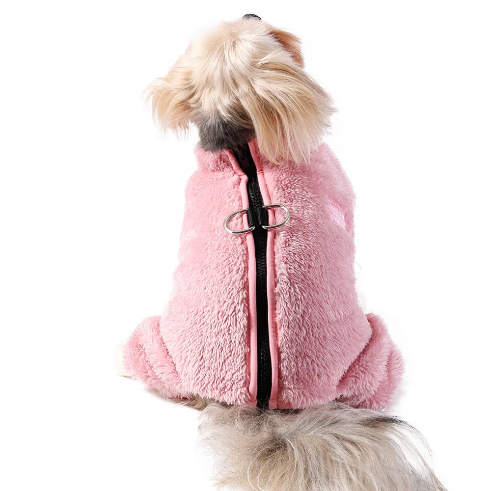 Polyester double-sided plush pet jumpsuit in gray colour for dogs, available in sizes XS to XL