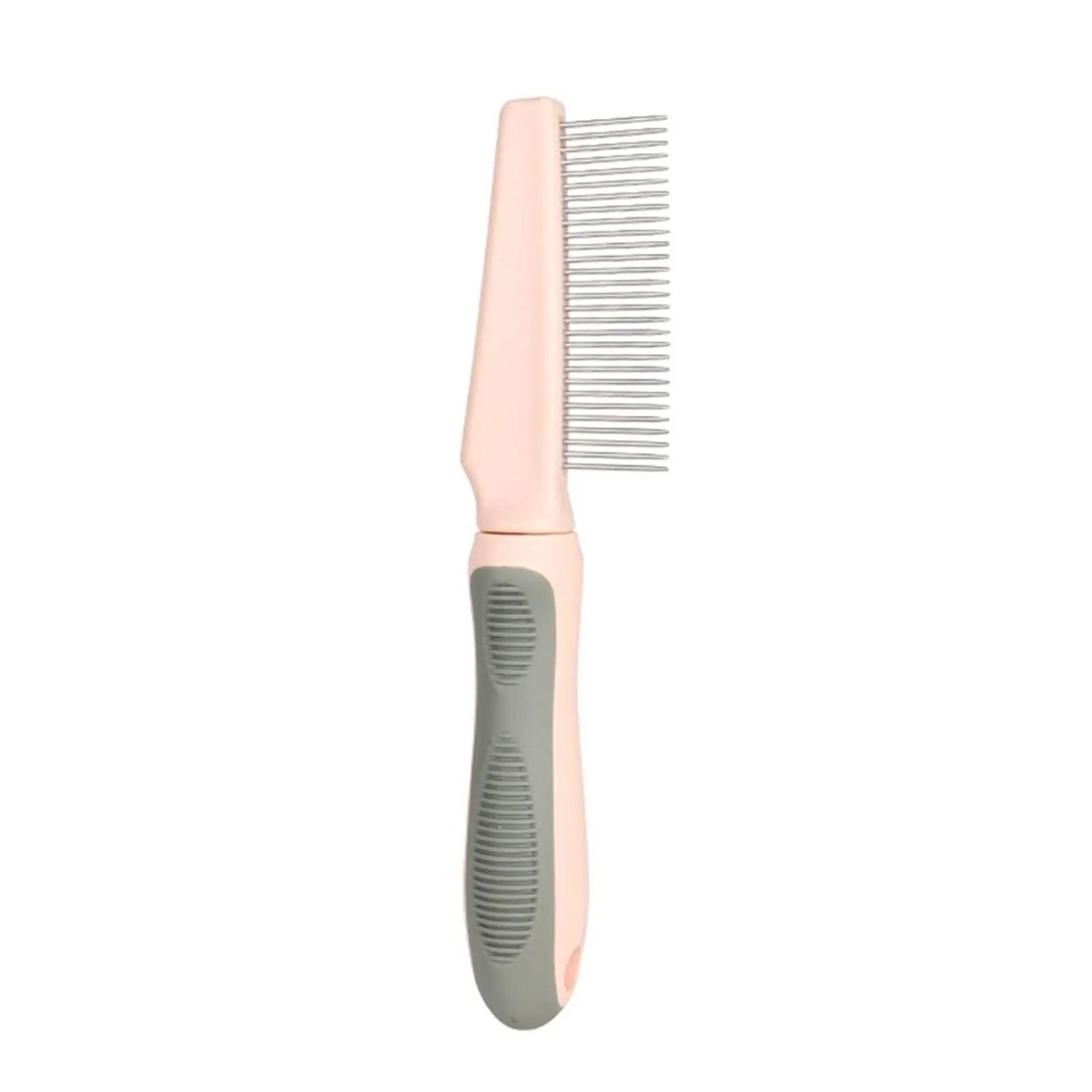 Blue pet detangler comb with three types of teeth and rubber handle for grooming cats and dogs