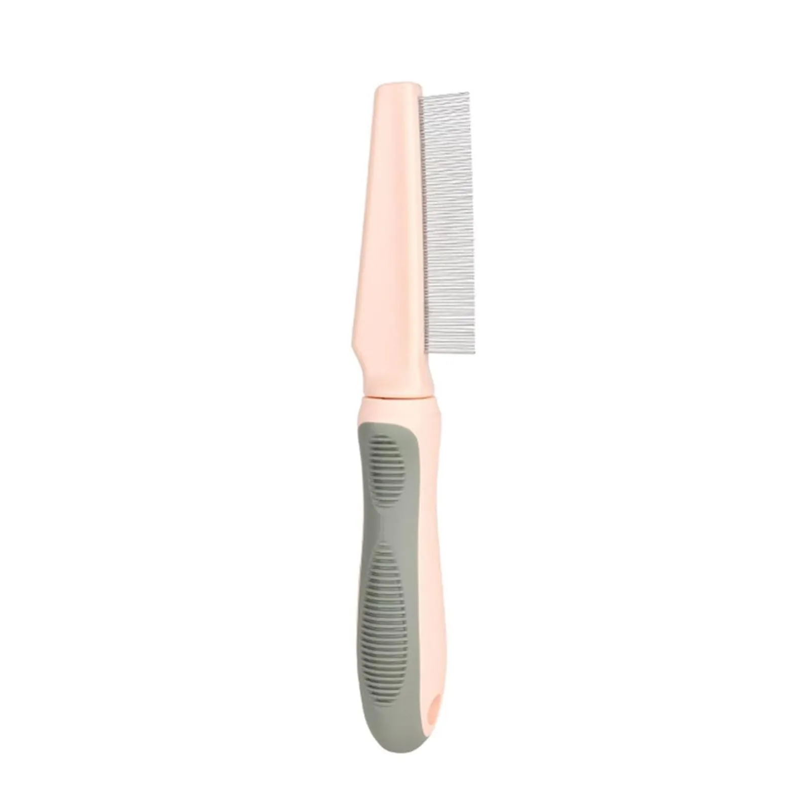 Blue pet detangler comb with three types of teeth and rubber handle for grooming cats and dogs