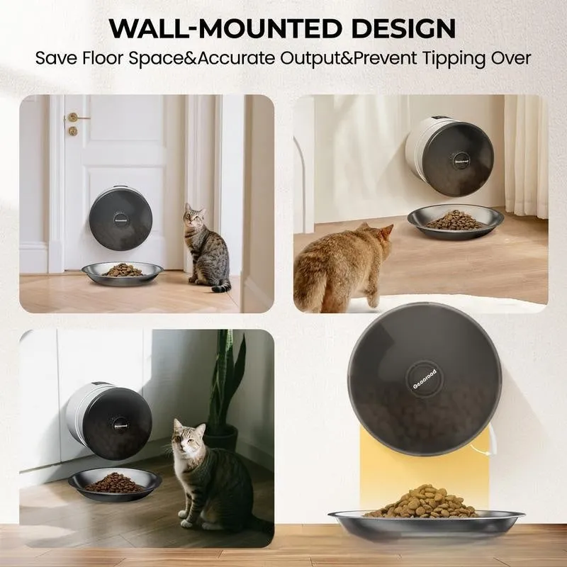 White plastic automatic pet feeder with button controls and UK plug for cats and dogs