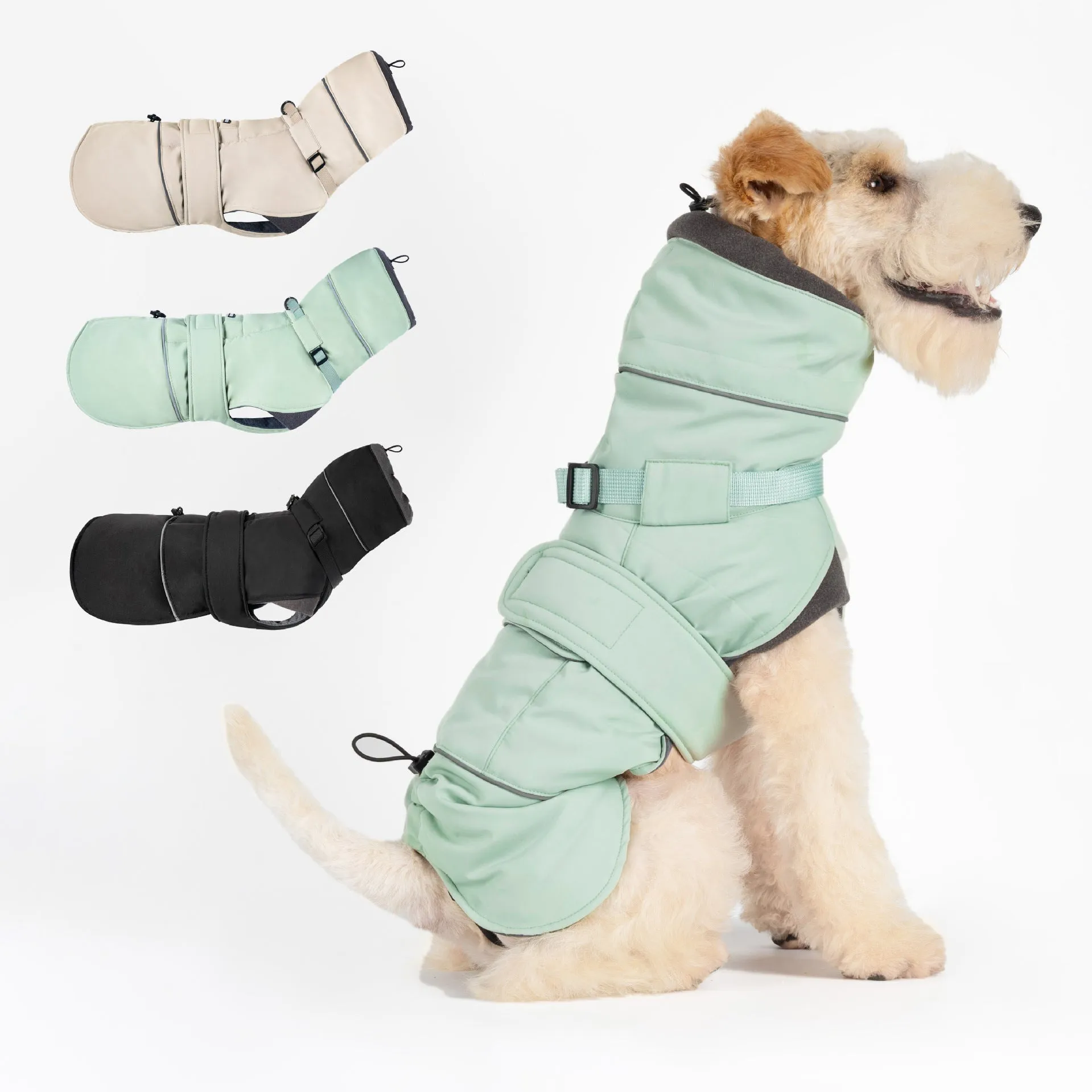 Wind-proof dog shell jacket in beige polyester, British style, for autumn winter walks