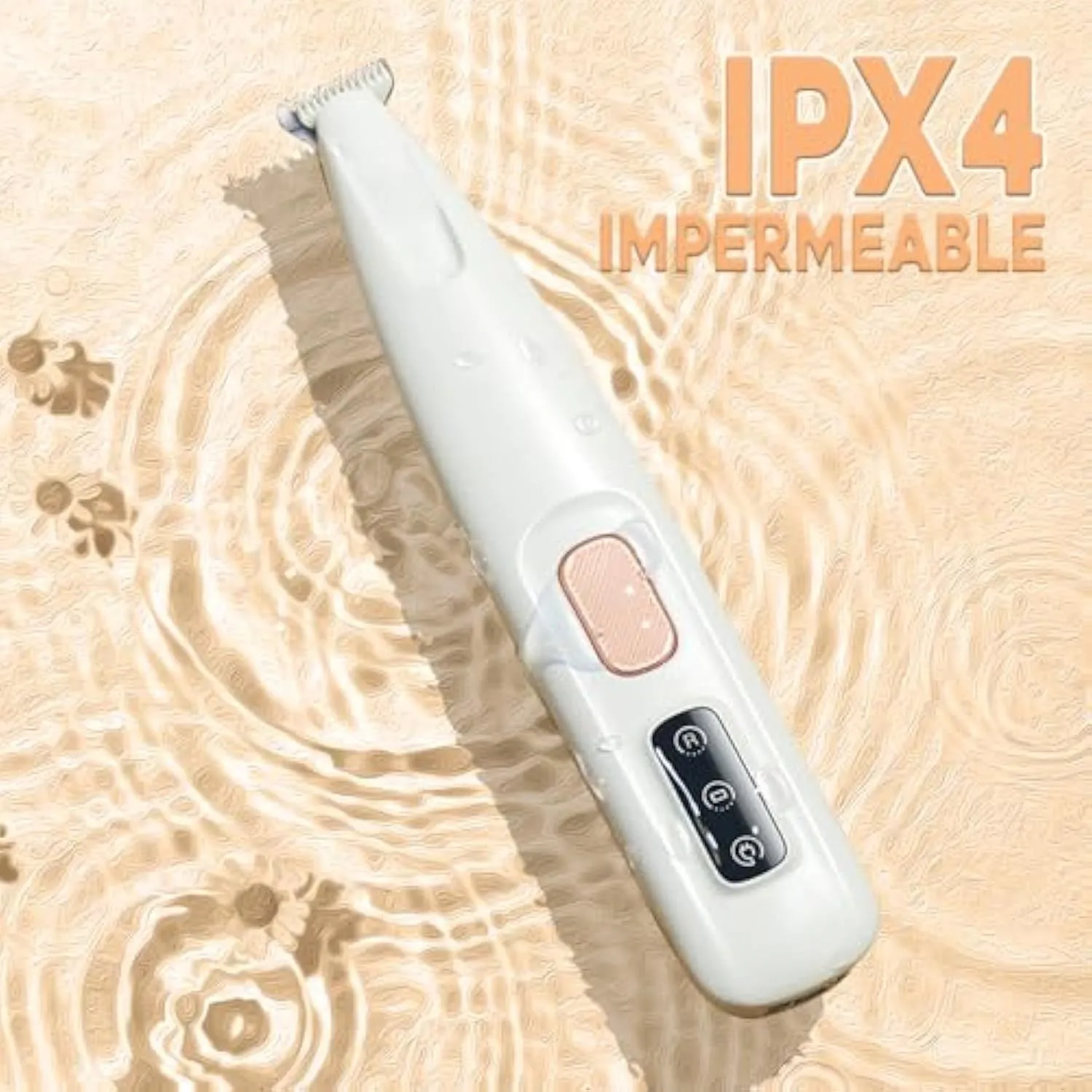 White rechargeable electric dog paw trimmer with LED light on a white background.