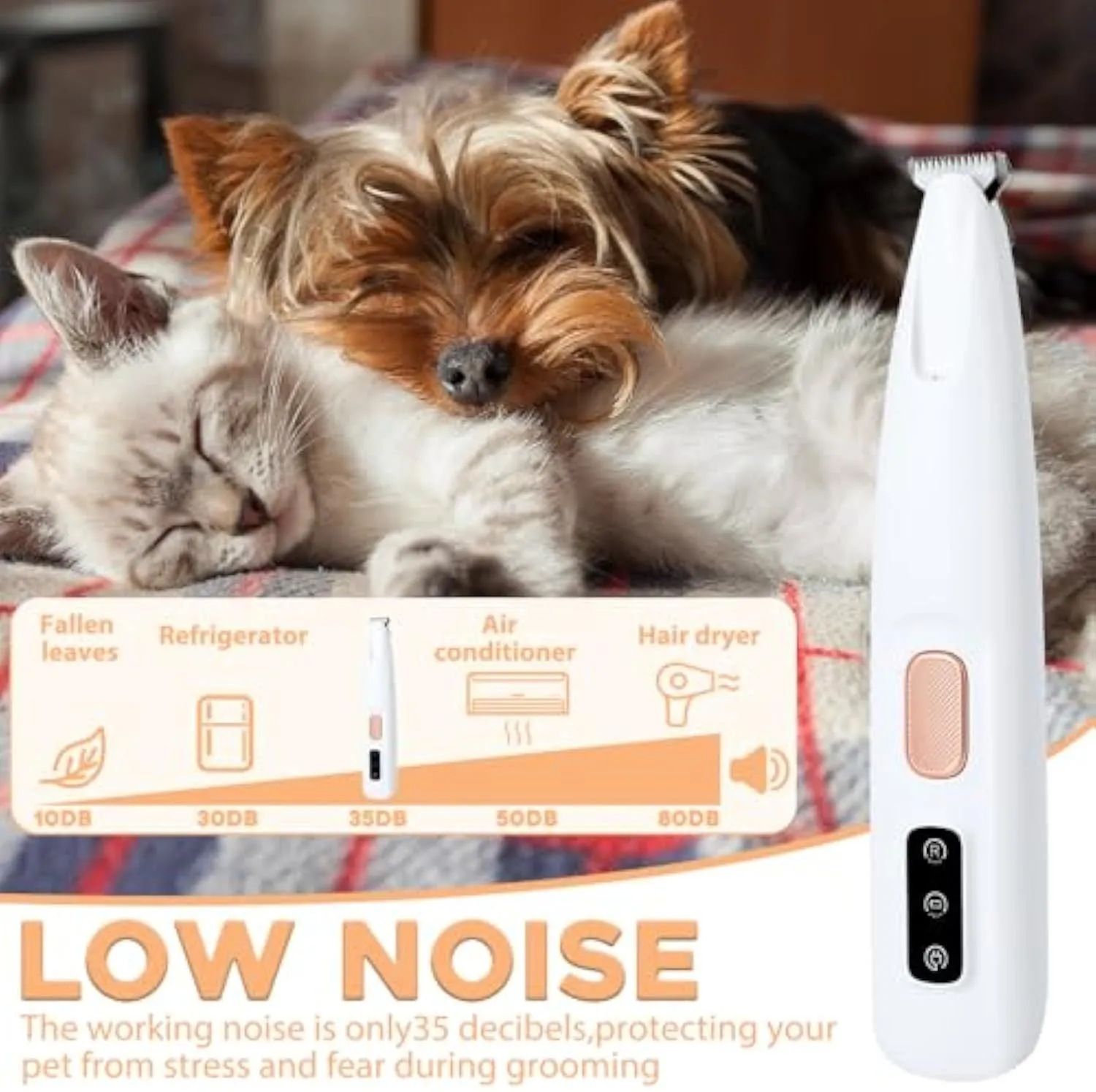 White rechargeable electric dog paw trimmer with LED light on a white background.