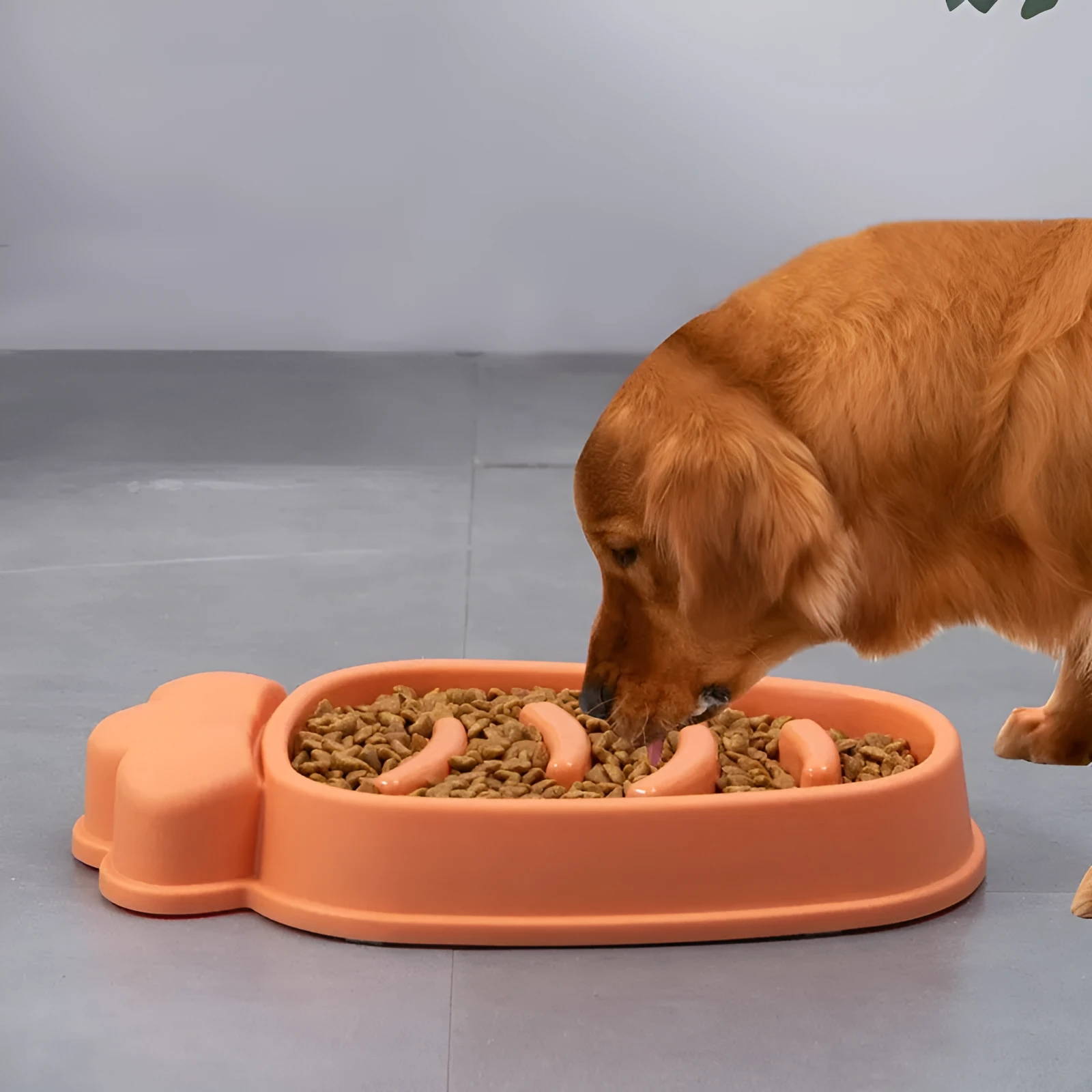 Radish Dog Slow Food Anti-tumble Pet Bowl in Mango Yellow plastic with slow-feeding design