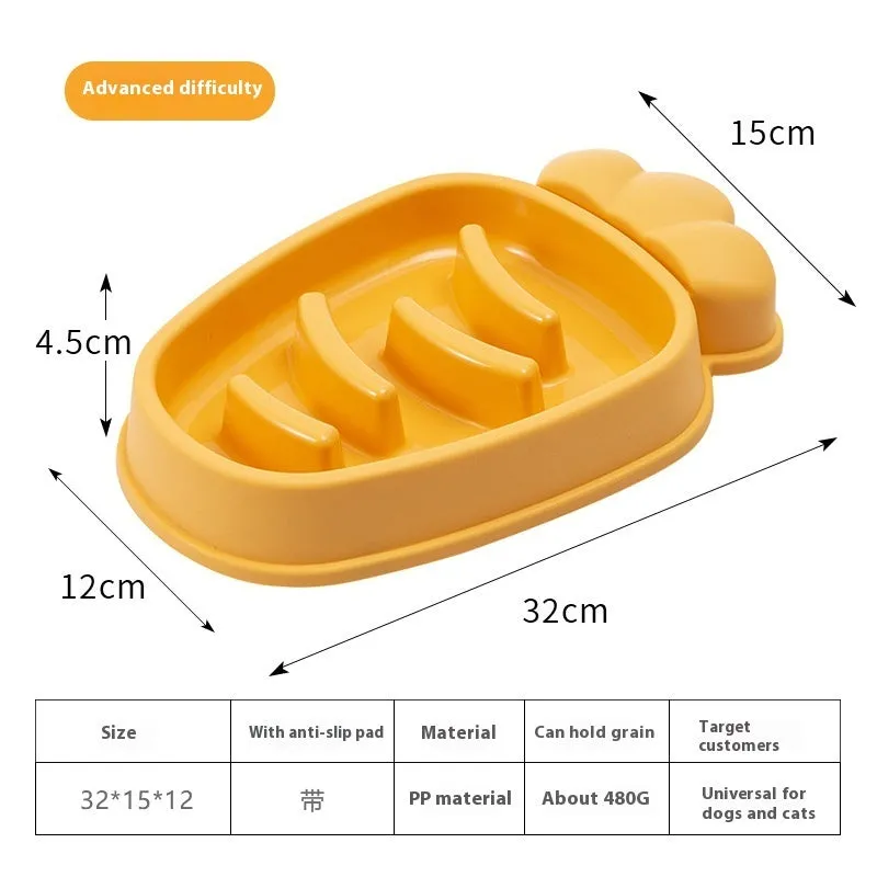 Radish Dog Slow Food Anti-tumble Pet Bowl in Mango Yellow plastic with slow-feeding design