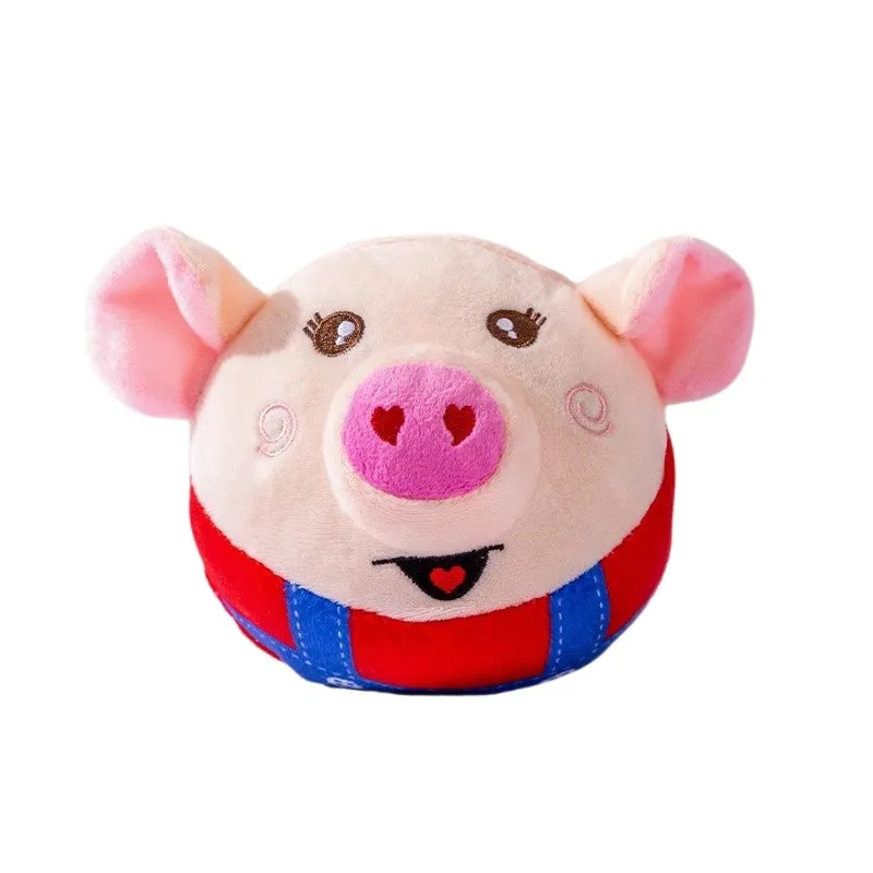 Dog plush piglet toy with electric jumping ball and recording mode for interactive pet play