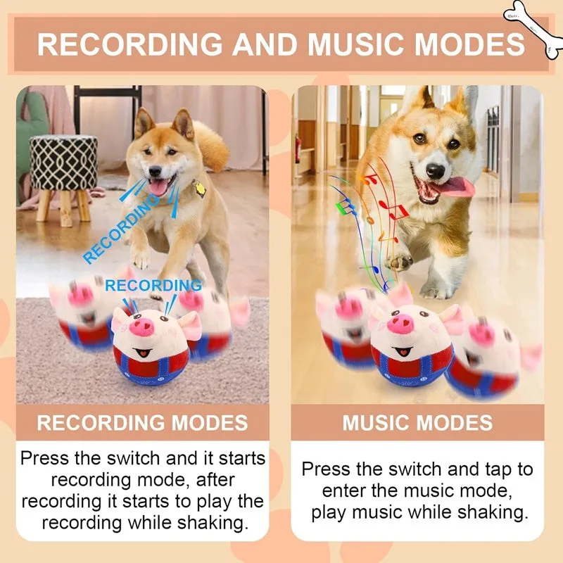 Dog plush piglet toy with electric jumping ball and recording mode for interactive pet play