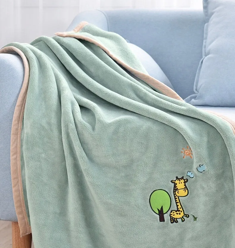 Thick flannel pet sleeping blanket in blue on a sofa with a dog, 100x120cm size