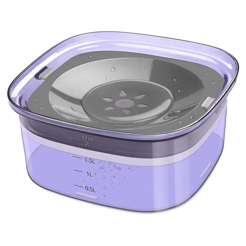 Pet dog floating water bowl in transparent finish with splash-proof design and compact 21.3cm size