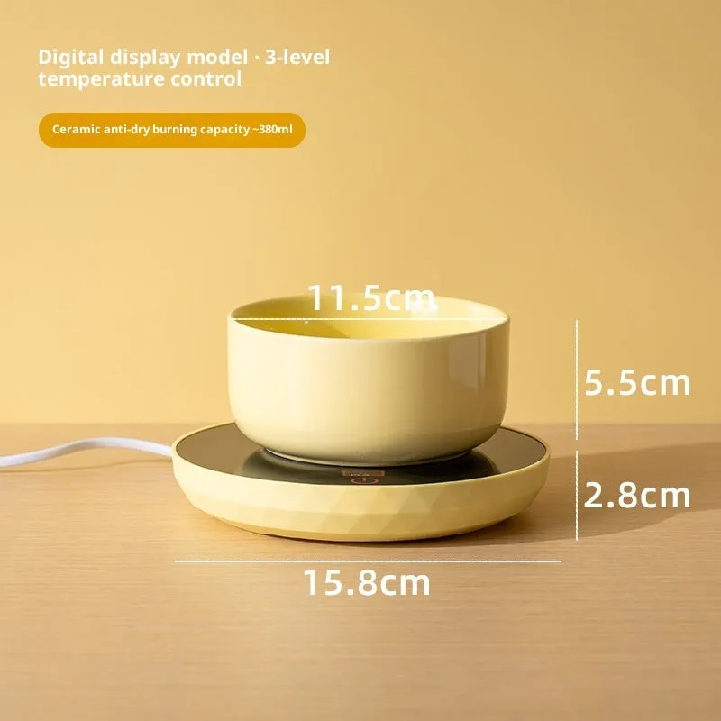 Ceramic cat water bowl with USB constant temperature heating mat in Leo Black colour