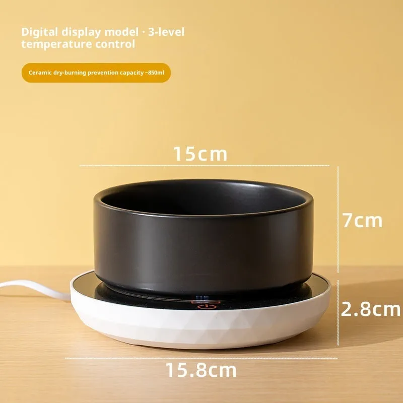 Ceramic cat water bowl with USB constant temperature heating mat in Leo Black colour