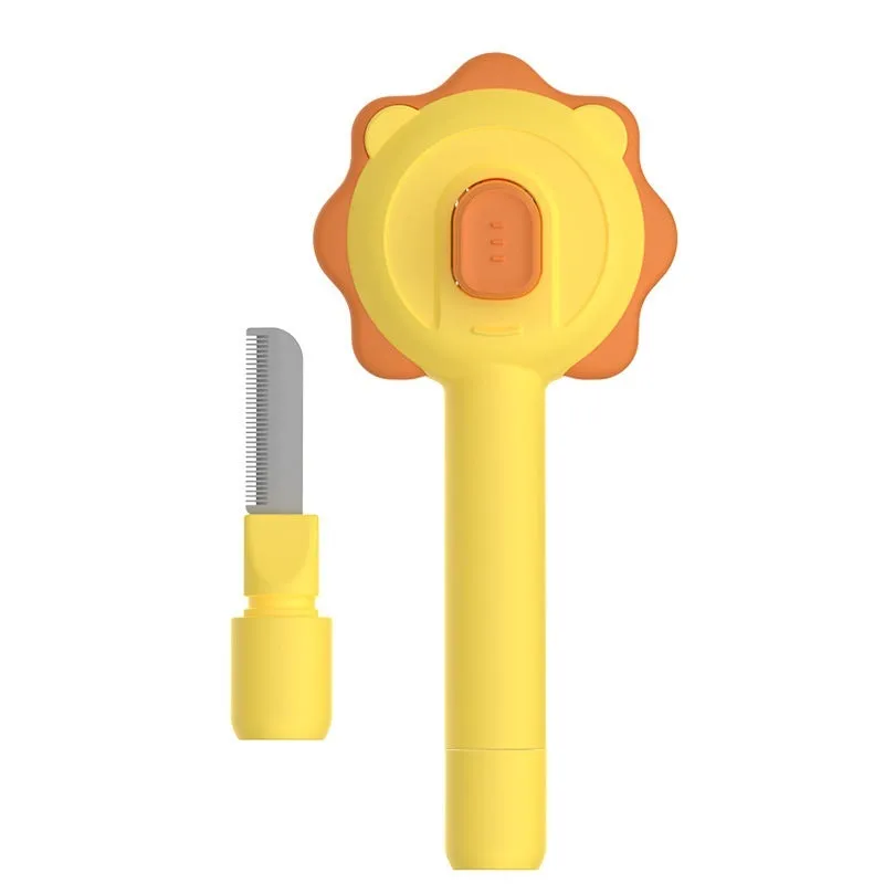 Stainless steel pet grooming comb set with knot opener, lion comb, and opening comb in yellow