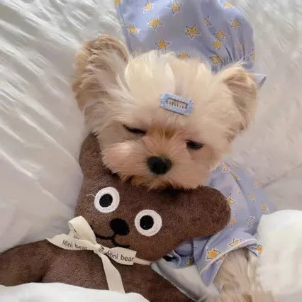 Korean spring blue star-patterned cotton pet pajama suit for dogs and cats