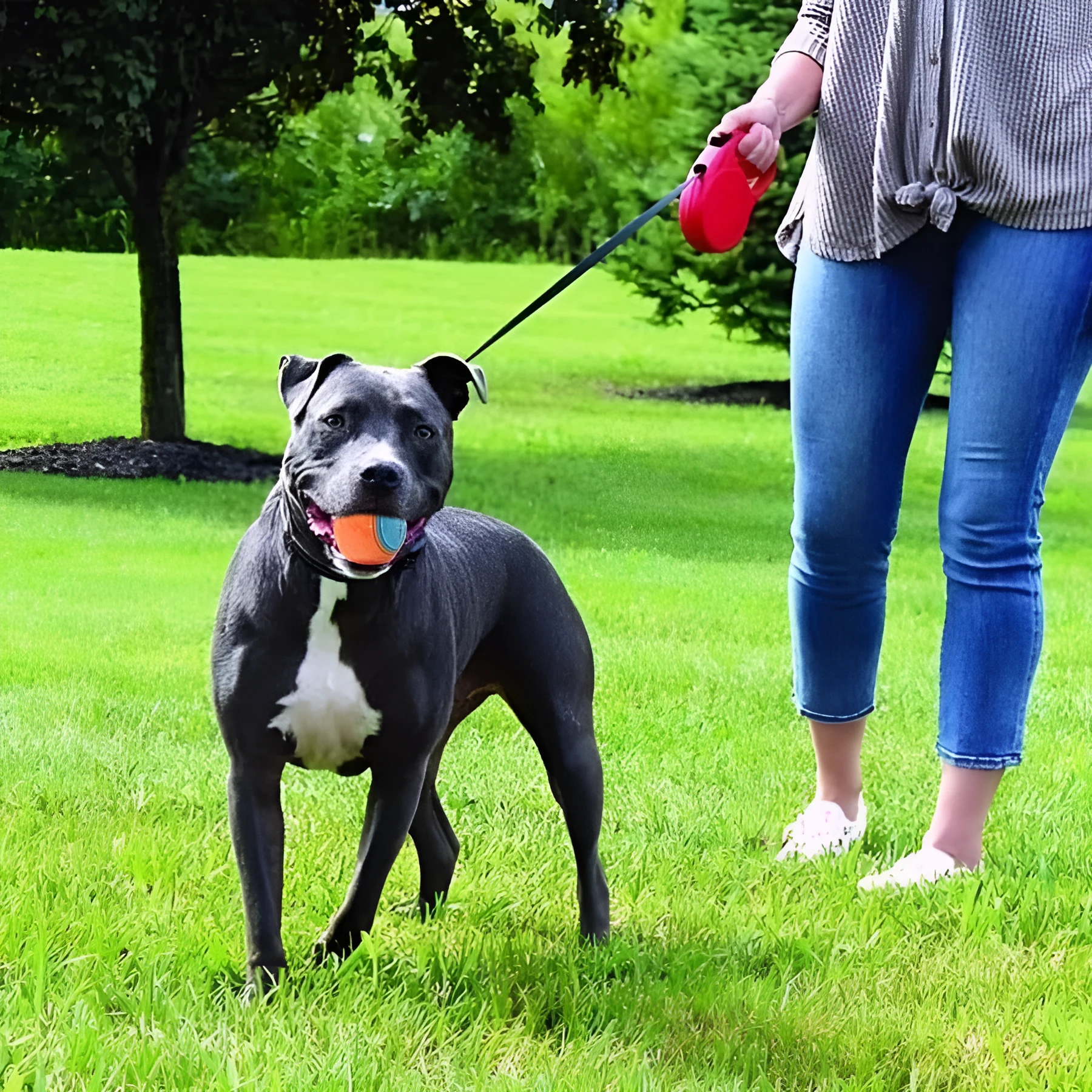 TPR dog training ball with squeaker in bright two-tone colours, showing molar texture on surface.