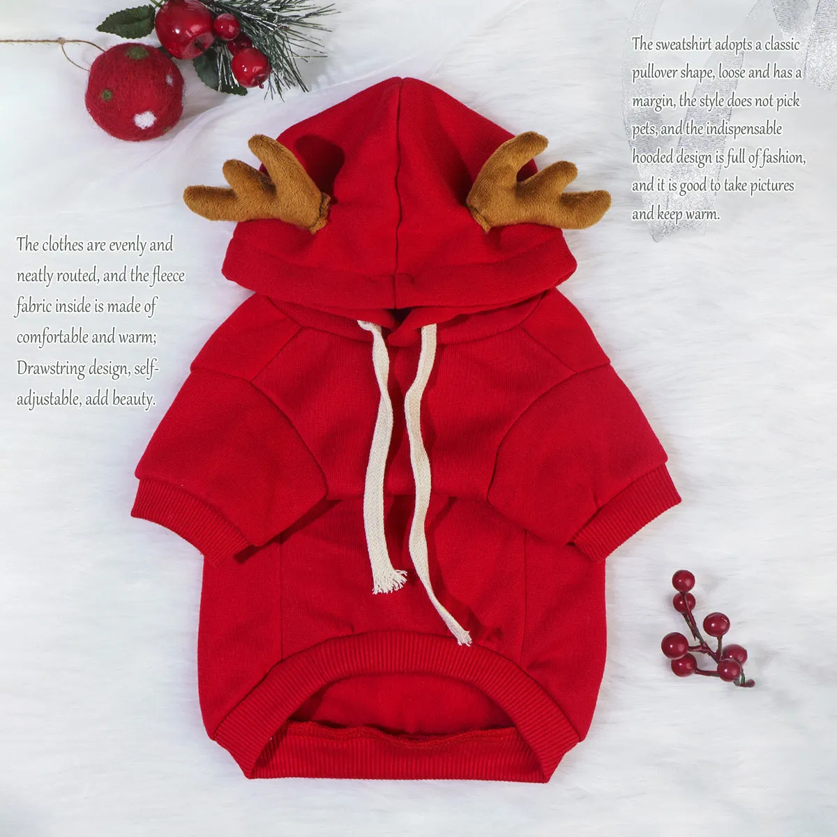 Red polyester cotton Halloween elk Christmas pet costume for dogs and cats