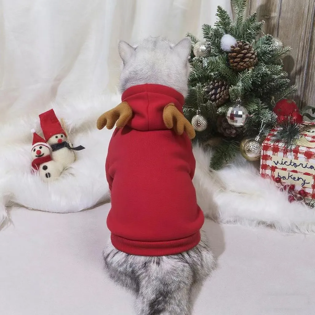 Red polyester cotton Halloween elk Christmas pet costume for dogs and cats