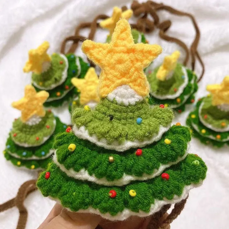 Green handmade woolen pet Christmas hat on a small dog with ins style
