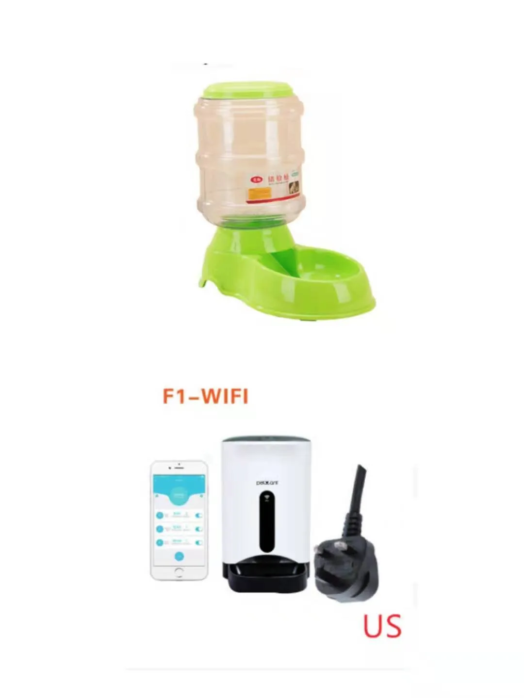 3.5L automatic gravity pet feeding basin for cats and dogs, available in blue, green, and pink colours
