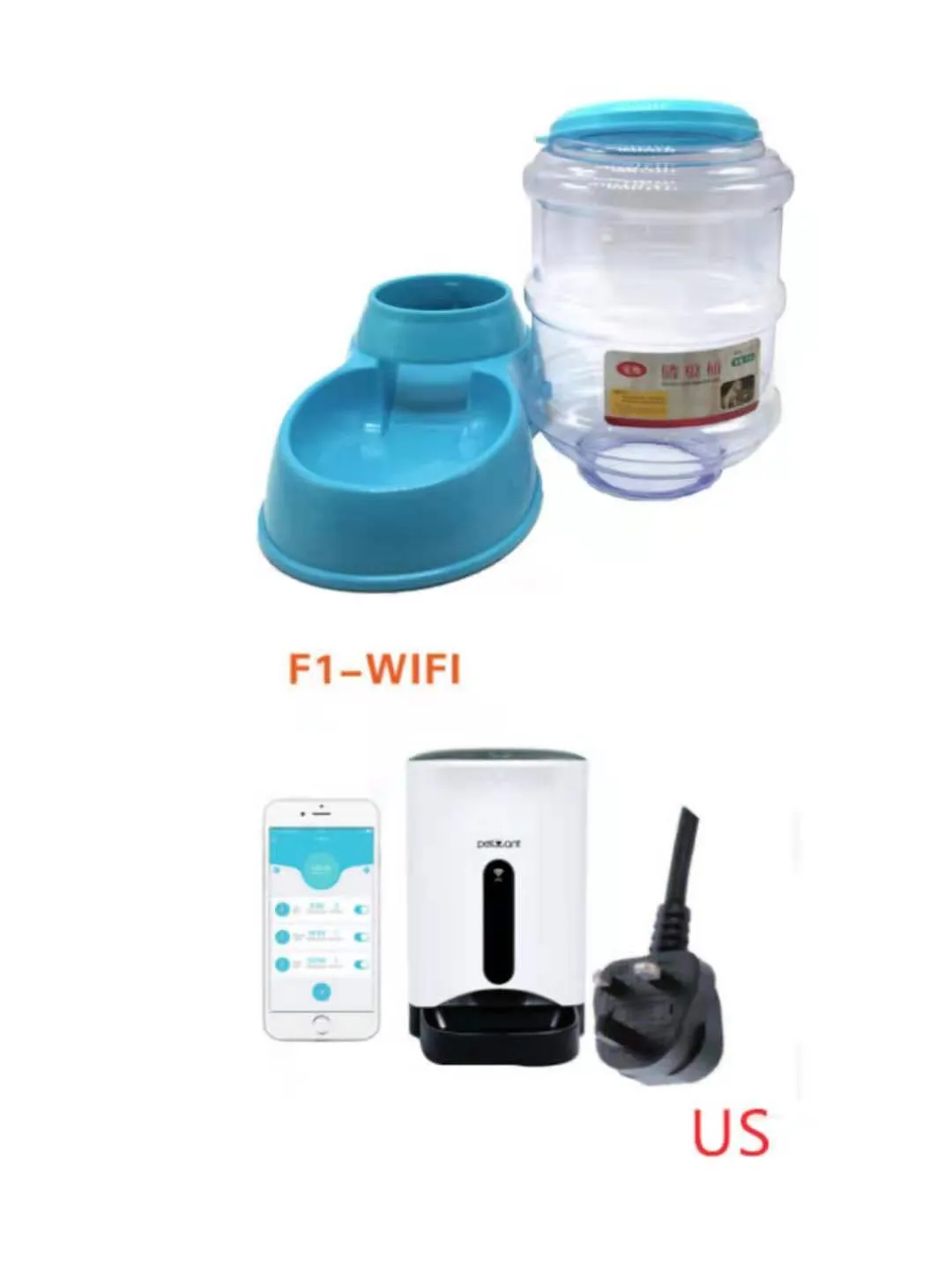3.5L automatic gravity pet feeding basin for cats and dogs, available in blue, green, and pink colours