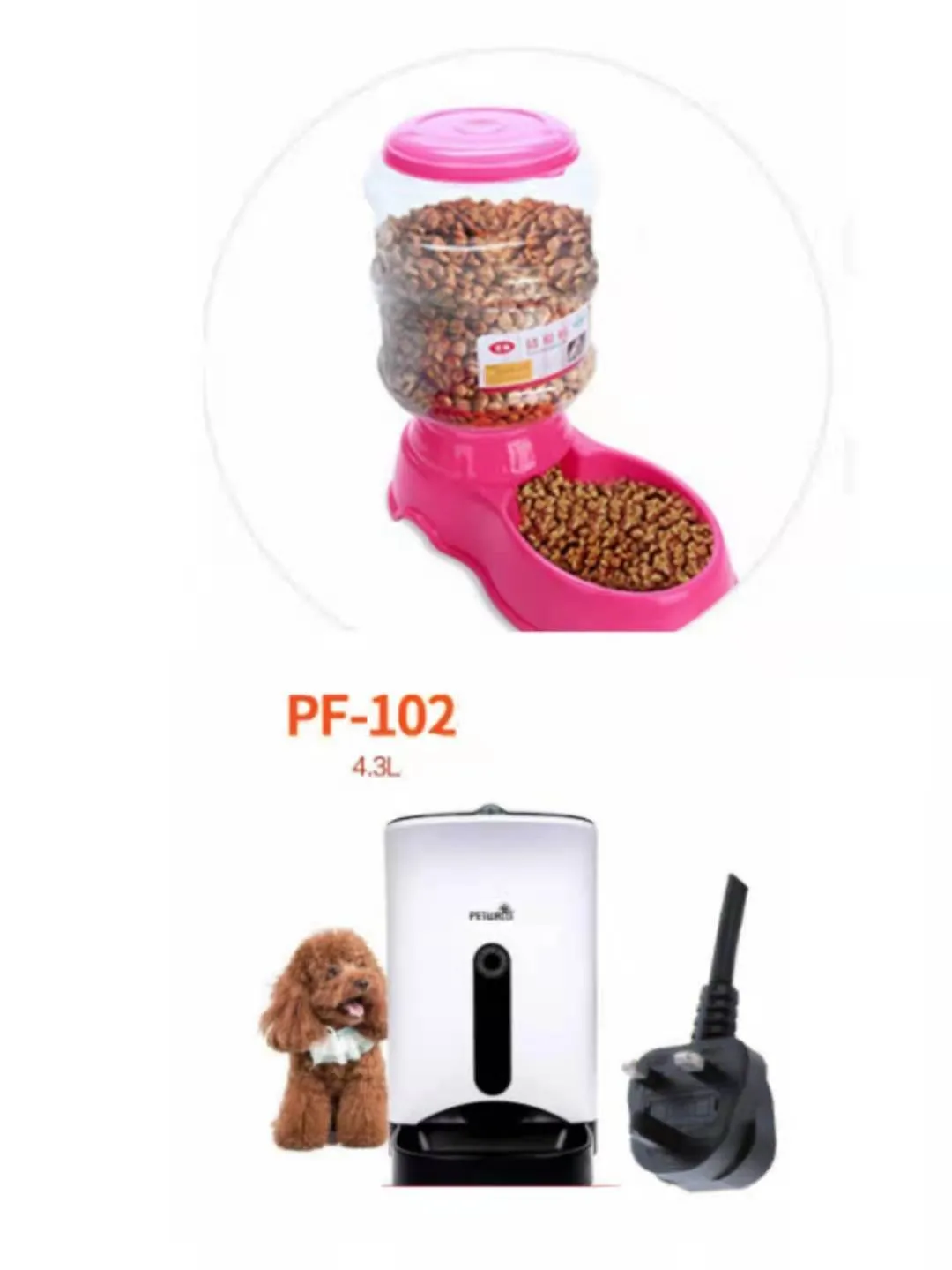 3.5L automatic gravity pet feeding basin for cats and dogs, available in blue, green, and pink colours