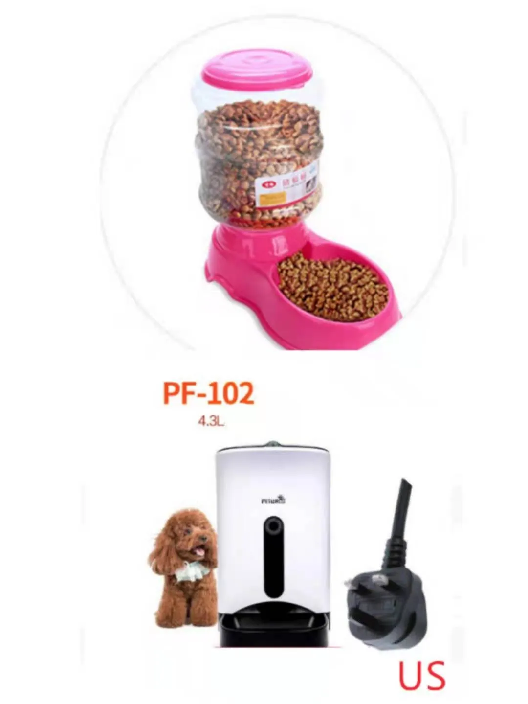 3.5L automatic gravity pet feeding basin for cats and dogs, available in blue, green, and pink colours