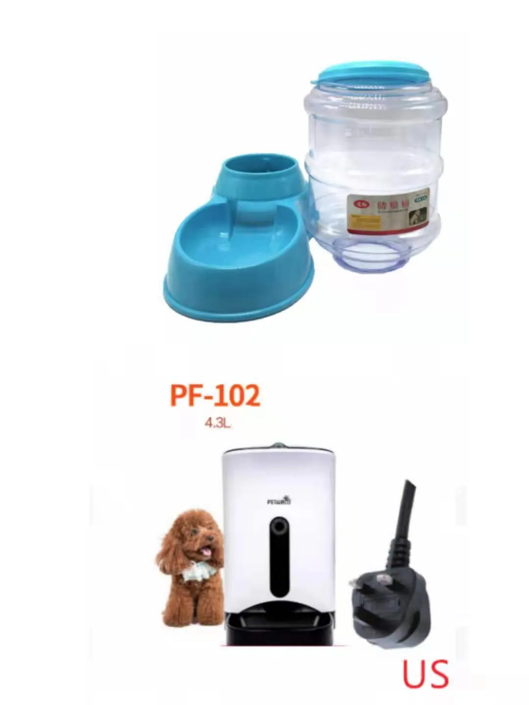 3.5L automatic gravity pet feeding basin for cats and dogs, available in blue, green, and pink colours