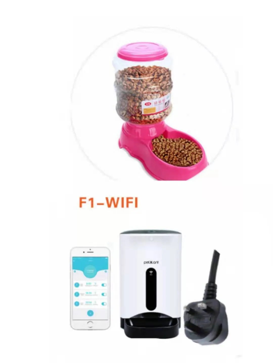 3.5L automatic gravity pet feeding basin for cats and dogs, available in blue, green, and pink colours